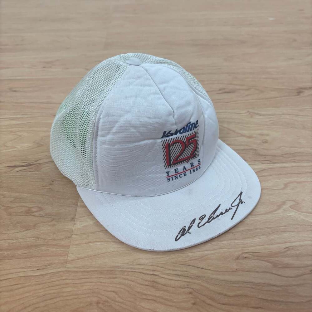 Vintage Valvoline 125 1866 Al Unser Jr Signed White Mesh Snapback Hatt